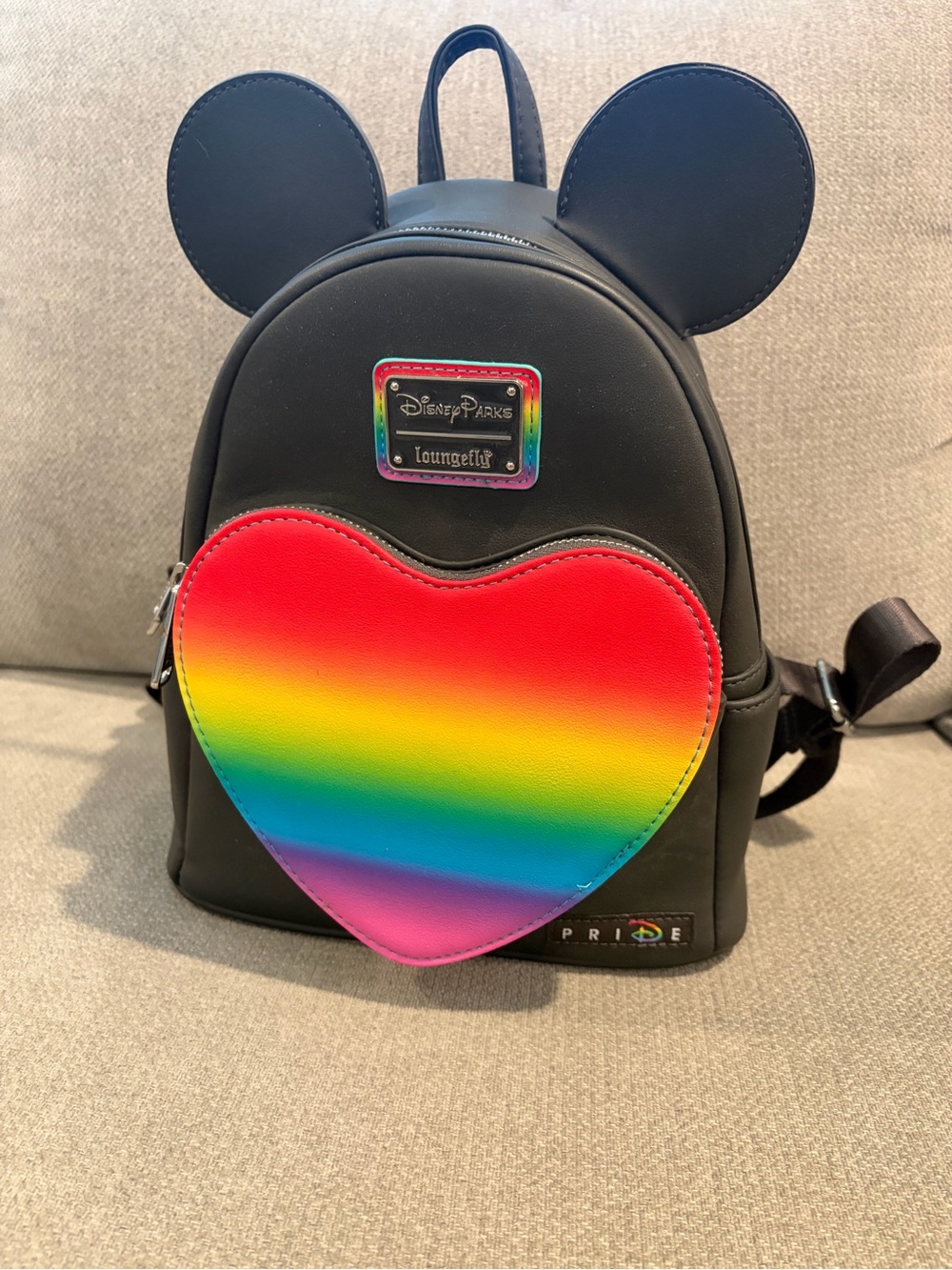 Disney Black Mini Backpack with Rainbow Heart Front Pocket